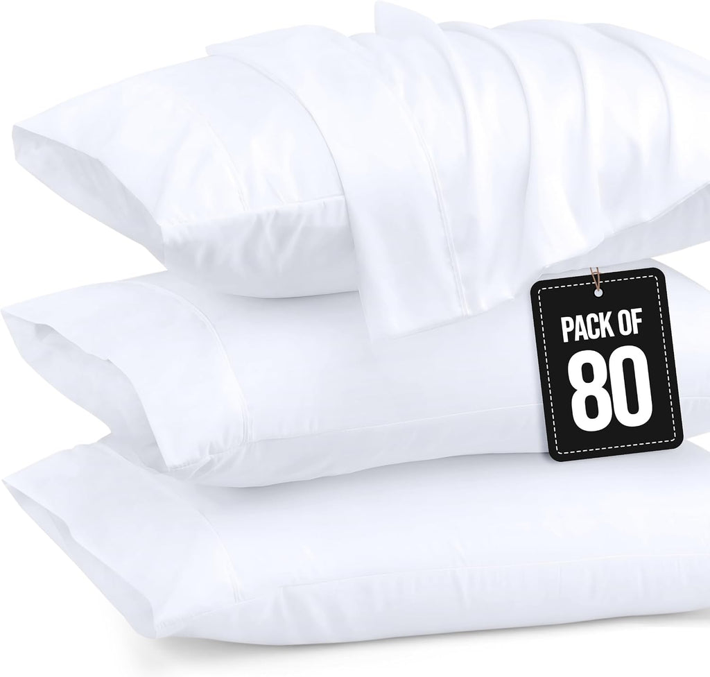 Utopia Bedding Queen Pillow Cases - 80 Pack - Envelope Closure - Soft Brushed Microfiber Fabric - Pillow Covers 20 X 30 Inches (Queen, White)