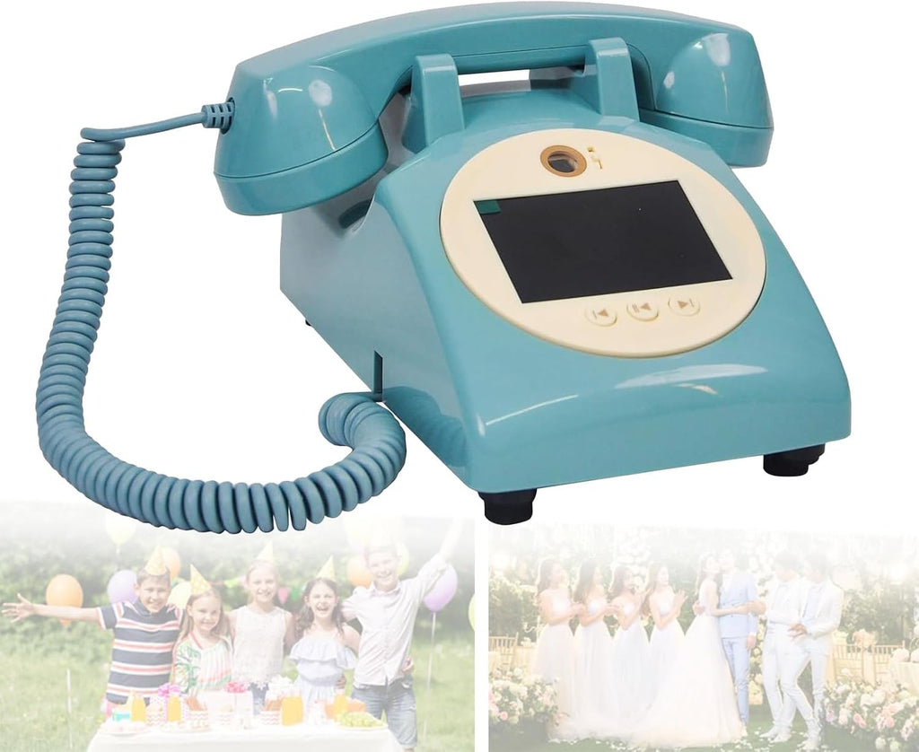 Retro Landline Video Audio Guest Book Wedding Phone Guestbook, 1080P HD Video Phone Guestbook for Wedding Bridal Shower, Birthday, Graduations, Baby Shower Blue-128GB