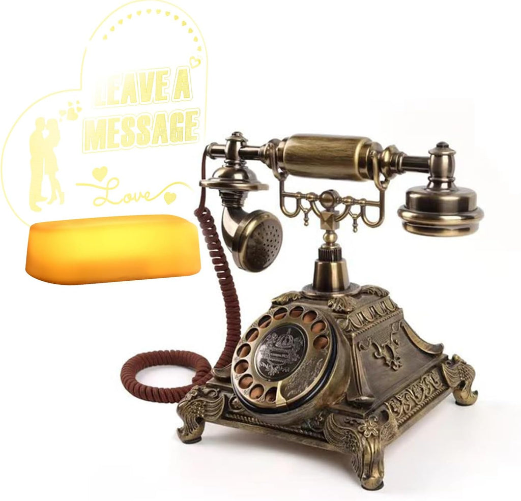 Premium Classic Retro Style Wedding MessageBook Audio Phone with Free LED Sign,European Old Fashioned Luxry Antique Audio Guestbook Desk Decoration Telephone for Birthday Parties (Bronze)