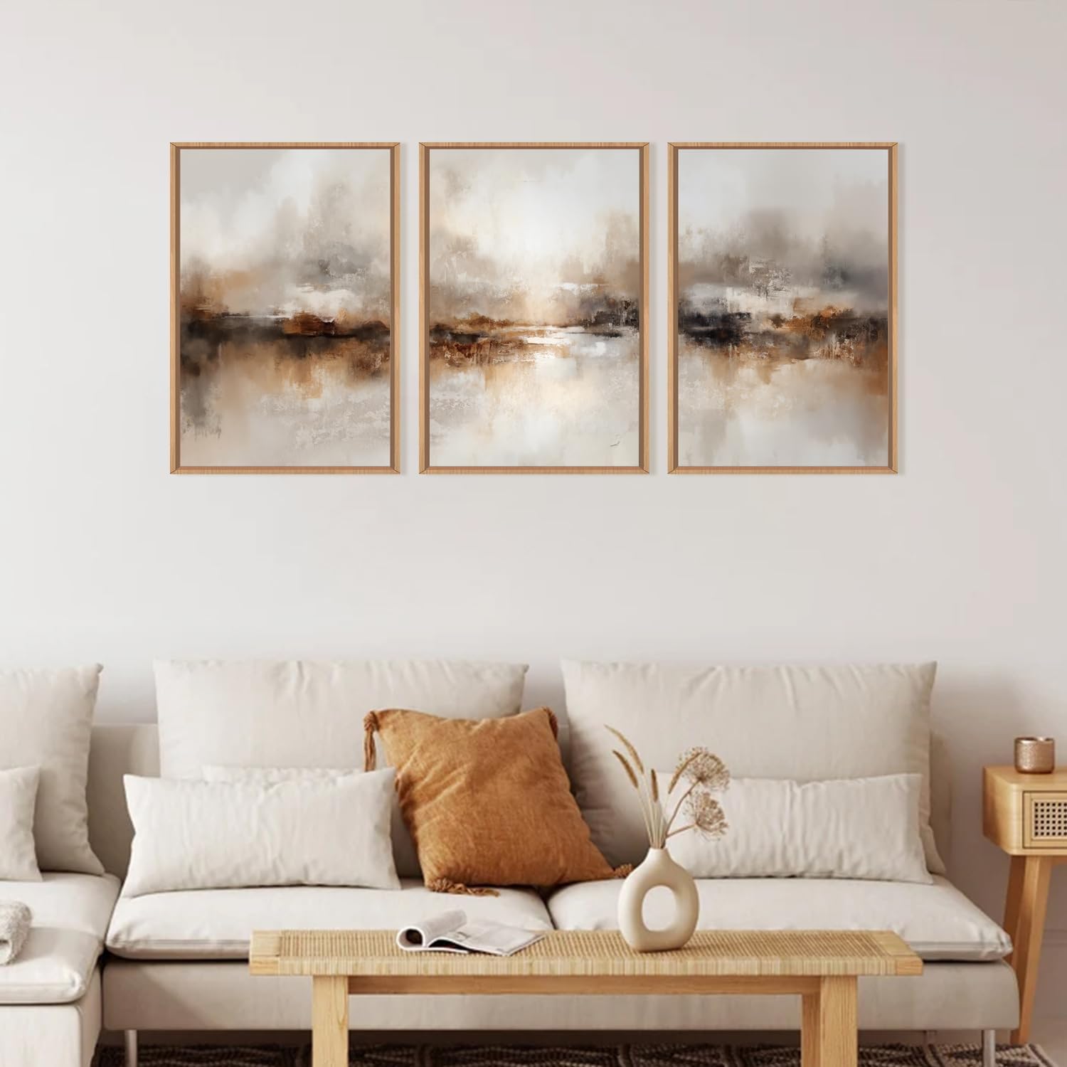 Large Abstract Brown Pastel Framed Canvas Wall Art,Neutral Black Gray Wall Decor,Modern Brush Stroke Painting,Minimalist Textured Artwork for Living Room,Bedroom,Dining Room,Office -24'x36'x3