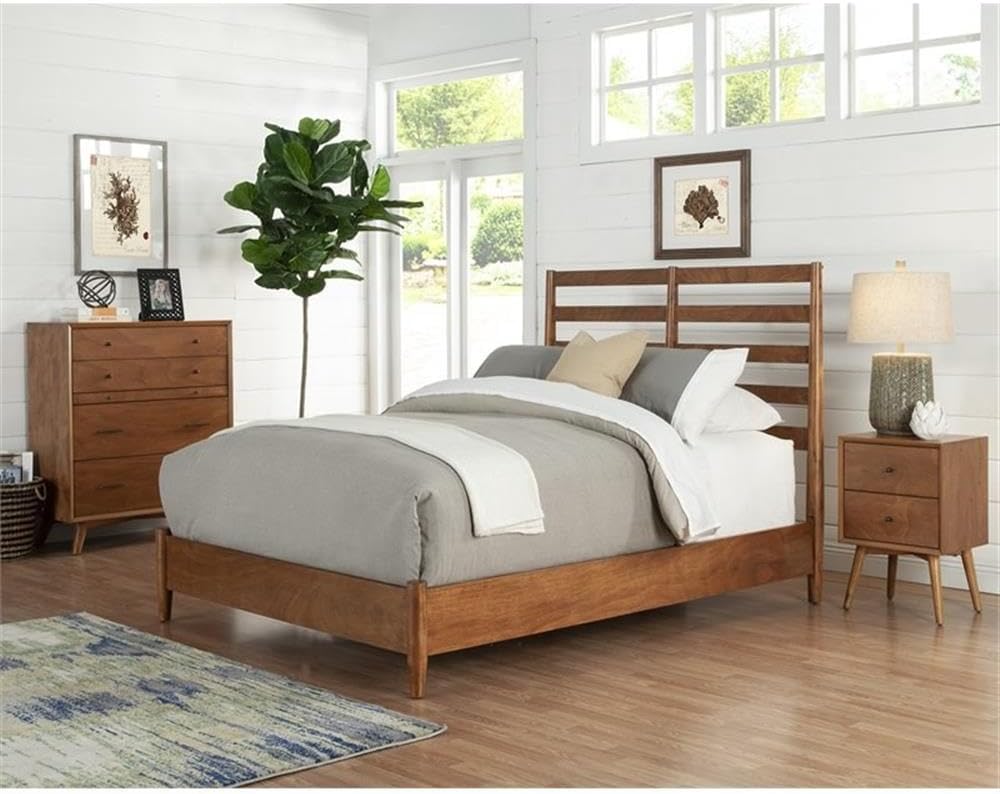 Home Square 3 Piece Set with Standard King Bed and 2-Drawer Nightstand in Acorn