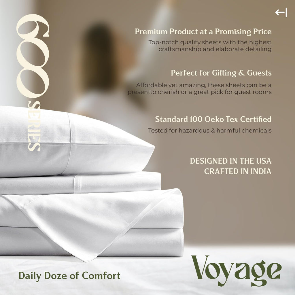 Mayfair Linen 100% Egyptian Cotton Twin Size Sheets Pack of 2 - Luxury 600 Series Voyage Collection Egyptian Cotton Sheets Twin Size (6 PC, White), Soft, Cooling, 16' Deep Pocket Hotel Sheet Set