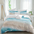 Summer Beach Duvet Cover Set Queen Size 4 Pieces Blue Gradient Ocean Wave Beige Sand Abstract Bedding Set with Zipper Closure, 1 Comforter Cover 90x92 Inches 1 Flat Sheet & 2 Pillow Cases