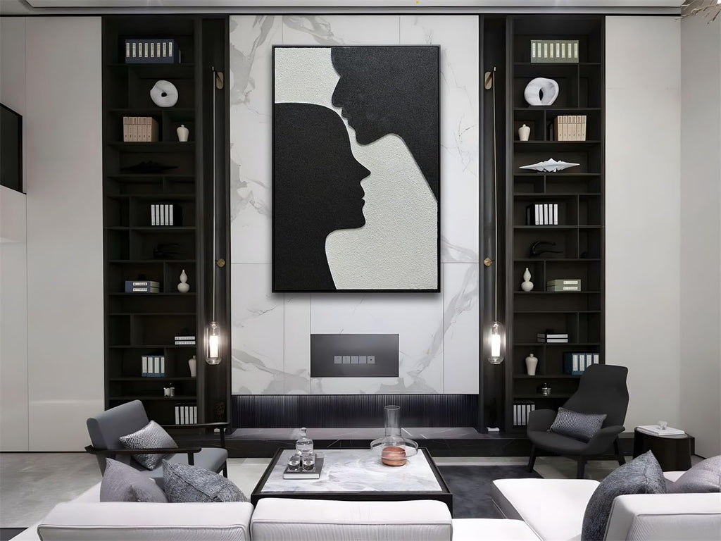 zoinart Creative Black and White Textured Wall Art, Handmade Abstract Romantic Plaster Paintings on Canvas, Relief Art 24x36 inch