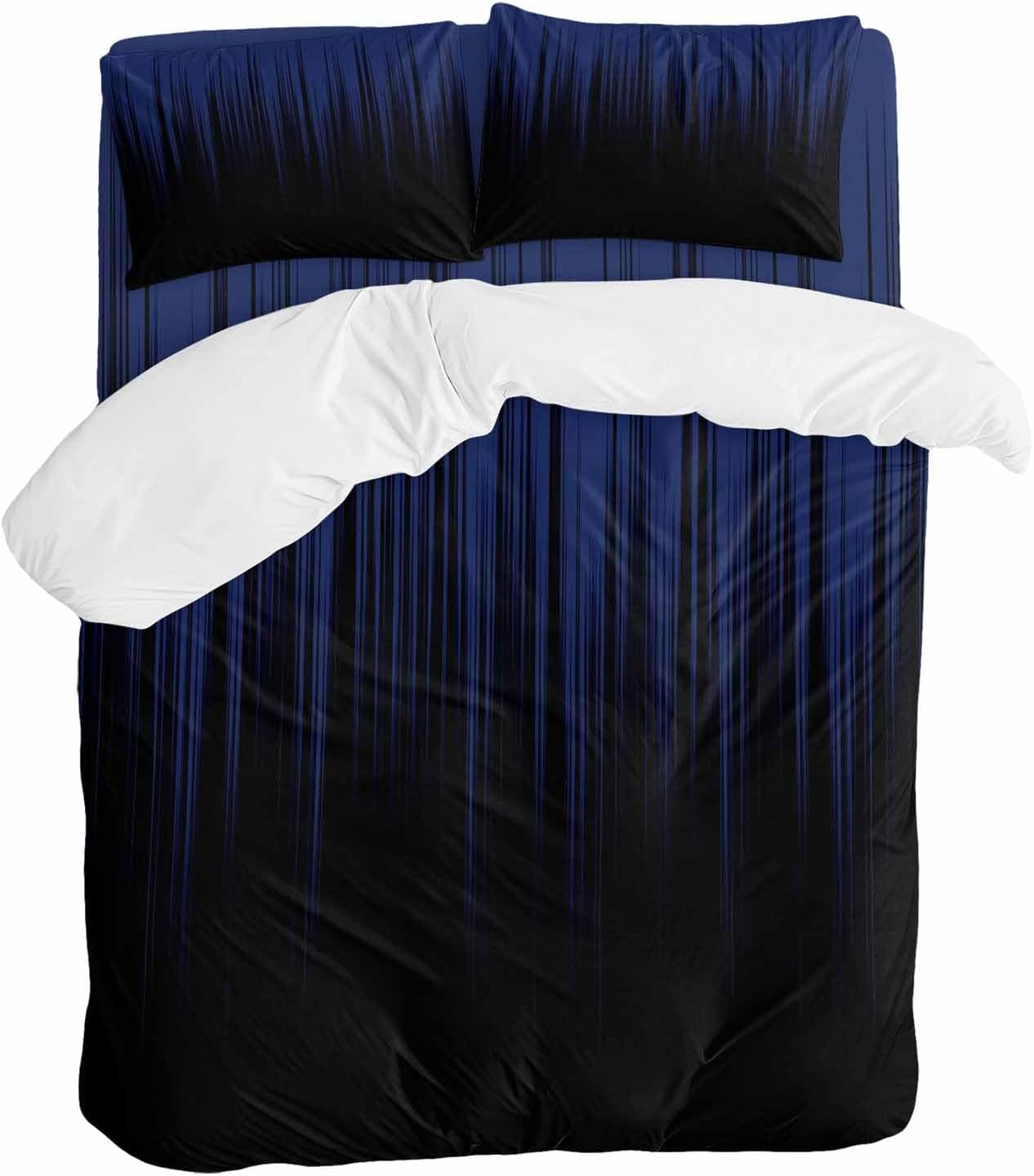 Prime Leader Navy Blue Black Ombre Duvet Cover Set Queen Size 4 Pieces Abstract Modern Lines Gradient Bedding Set with Zipper Closure, 1 Comforter Cover 90x92 Inches 1 Flat Sheet & 2 Pillow Cases
