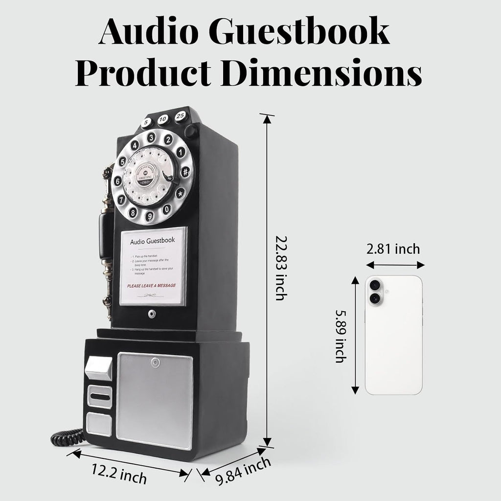 Audio Guest Book Wedding Phone with Vintage Design, Record Customized Audio Message Guest Book for Wedding, Party and Gathering, Black