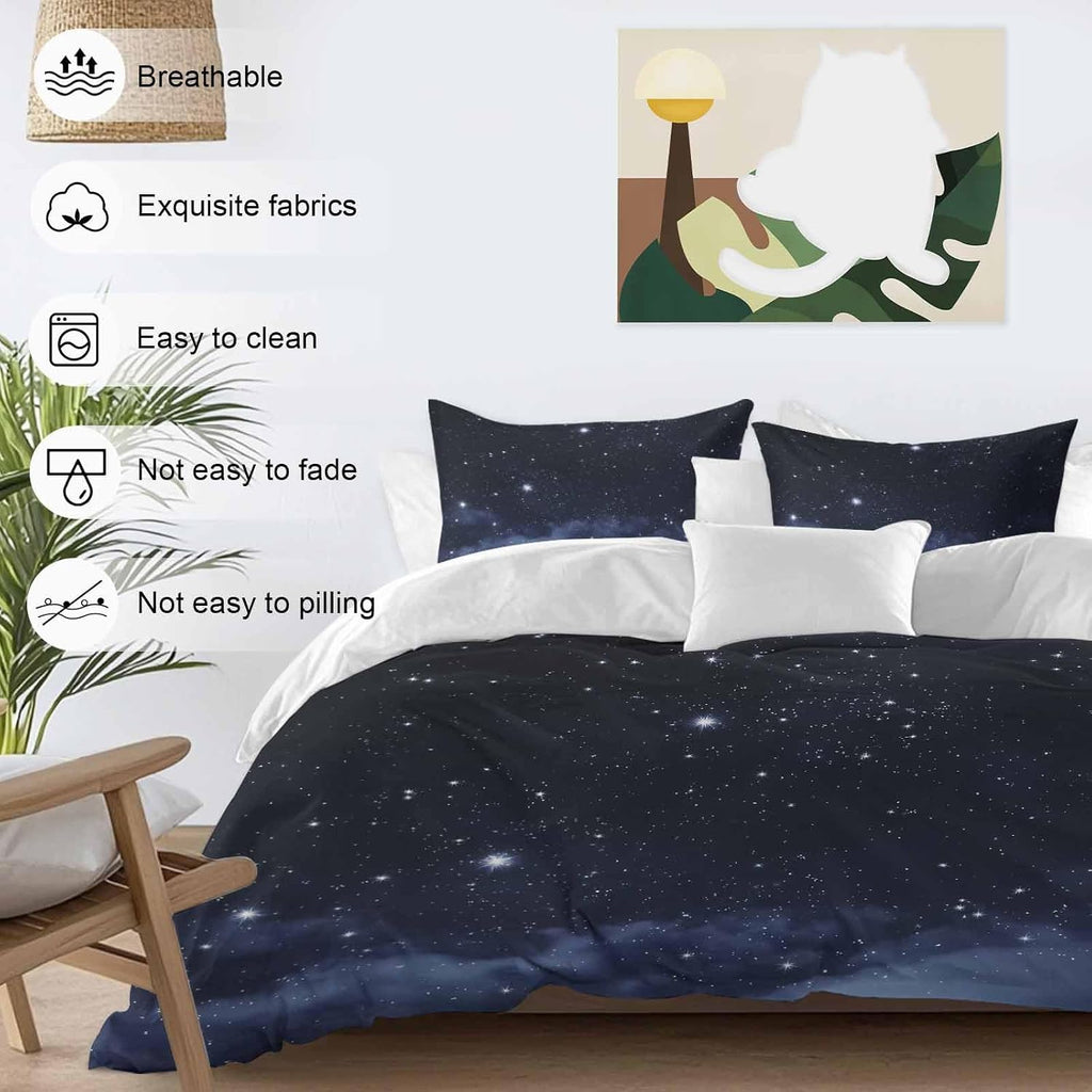 Prime Leader Starry Sky Duvet Cover Set Queen Size 4 Pieces Dreamlike Night Universe Gradient Bedding Set with Zipper Closure, 1 Comforter Cover 86x86 Inches 1 Flat Sheet & 2 Pillow Cases
