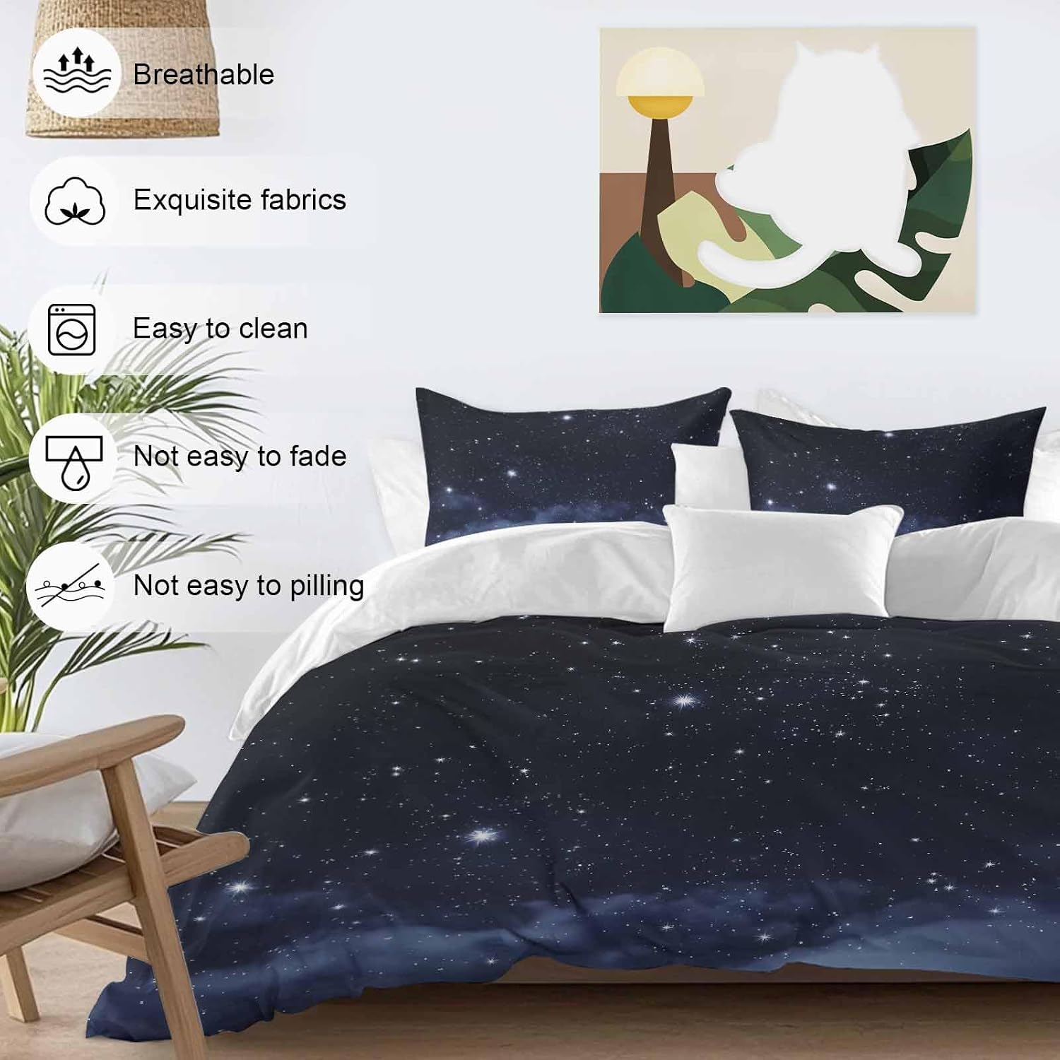 Prime Leader Starry Sky Duvet Cover Set Queen Size 4 Pieces Dreamlike Night Universe Gradient Bedding Set with Zipper Closure, 1 Comforter Cover 86x86 Inches 1 Flat Sheet & 2 Pillow Cases