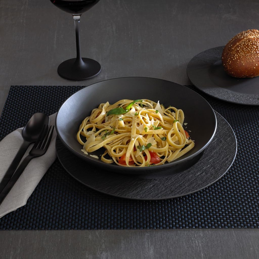 Villeroy & Boch Manufacture Rock 12-Piece Dinnerware Set, Service for 4, Dinner Plates, Salad Plates & Pasta Bowls, Premium Porcelain, Made in Germany, Matte Black