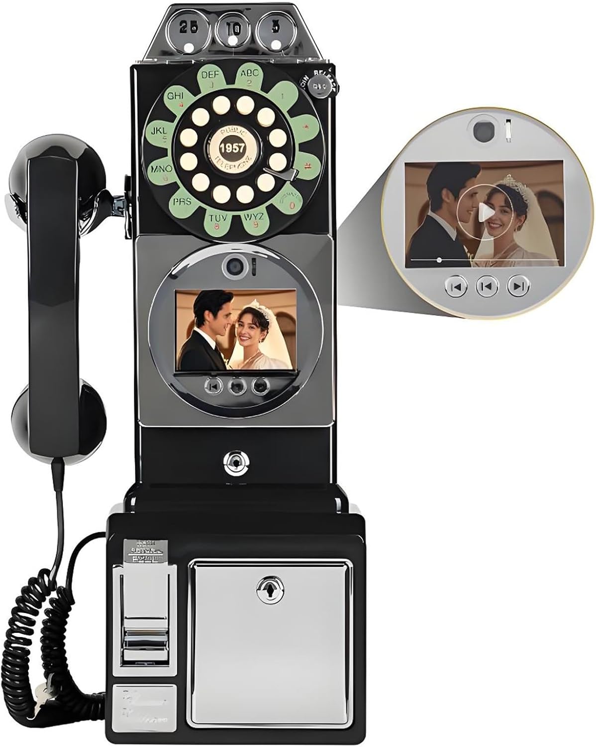 32G Retro Video Audio Guest Book Wedding Phone- Creative Record Customized Video Messages GuestBook – A Personal and Convenient Way to Preserve Your Special Occasions(Black)