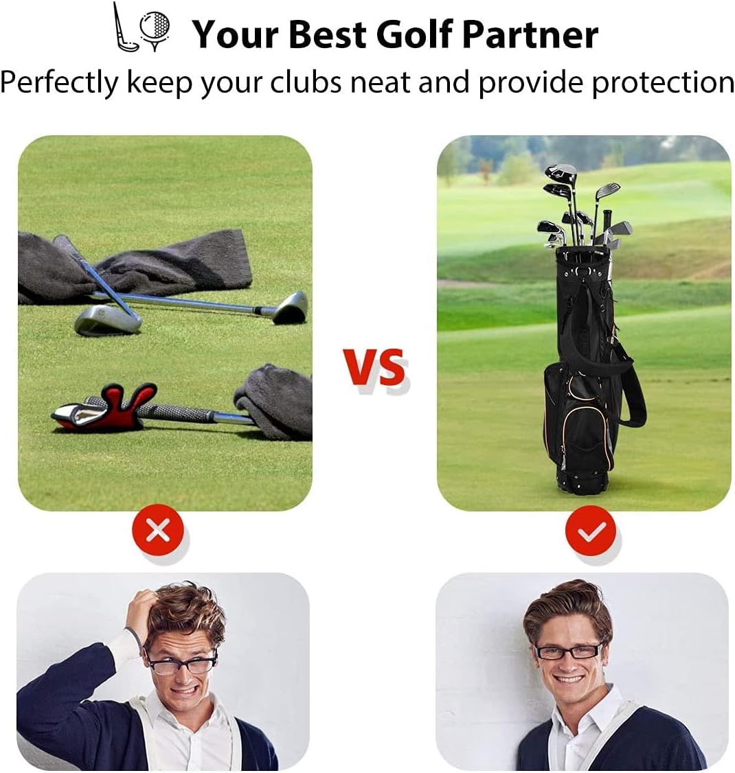Mayjooy Golf Stand Bag, Portable Golf Bag w/8 Way Dividers, Organized Easy-Storage Stand Bag w/Durable Fabric,Black