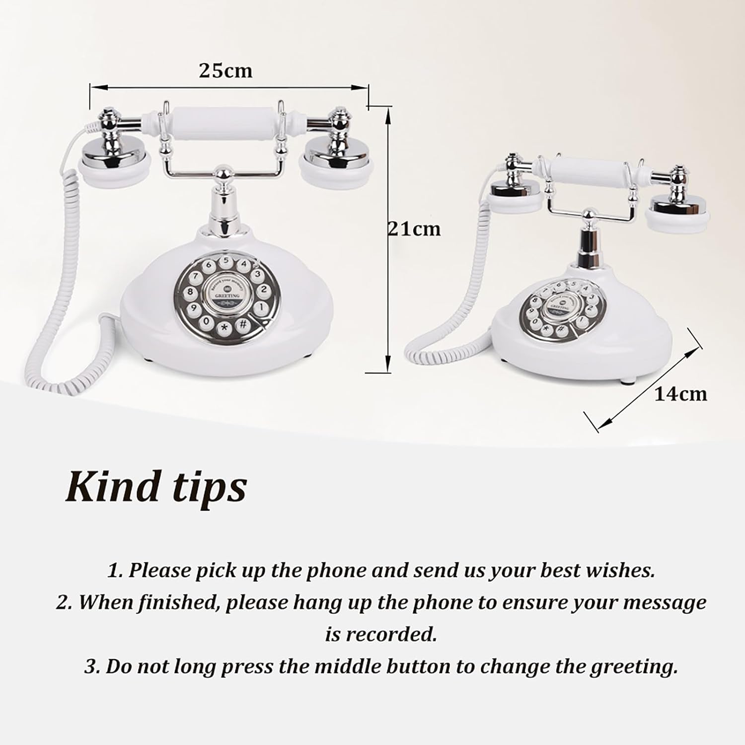 Audio GuestBook Telephone,Audio Guest Book Wedding Phone,Vintage and Retro Style Audio Guestbook, A Personal and Convenient Way,for Weddings, Birthdays, Anniversaries (Color : White)