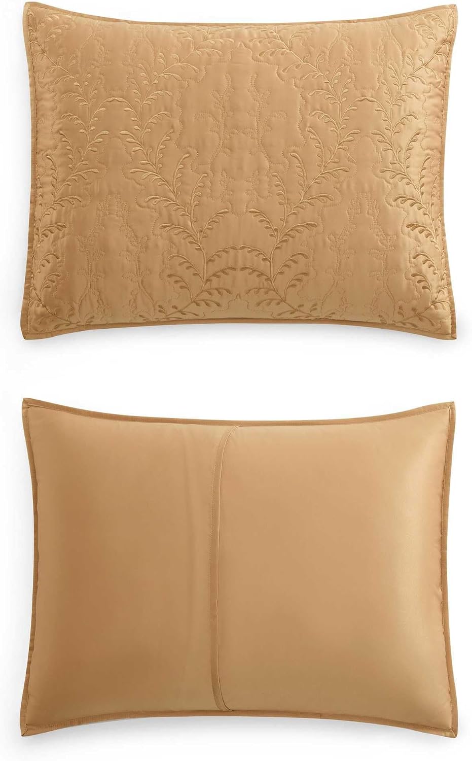 Martha Stewart - King Size Quilt Set, Soft & Smooth Sateen Bedding with a Light and Breathable Feel, 3 Piece Bed Set with Matching Pillowcases (Fern Embroidery Beige)