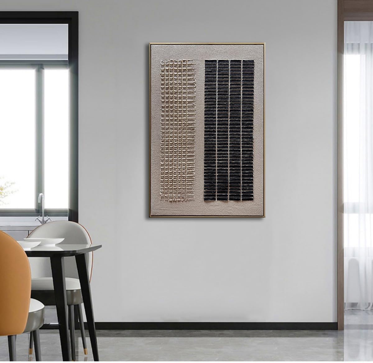 zoinart Beige and Black Textured Wall Art with Dense Array Blocks, 24x36 inch Contemporary Minimalist Art Oil Painting Home Wall Decoration