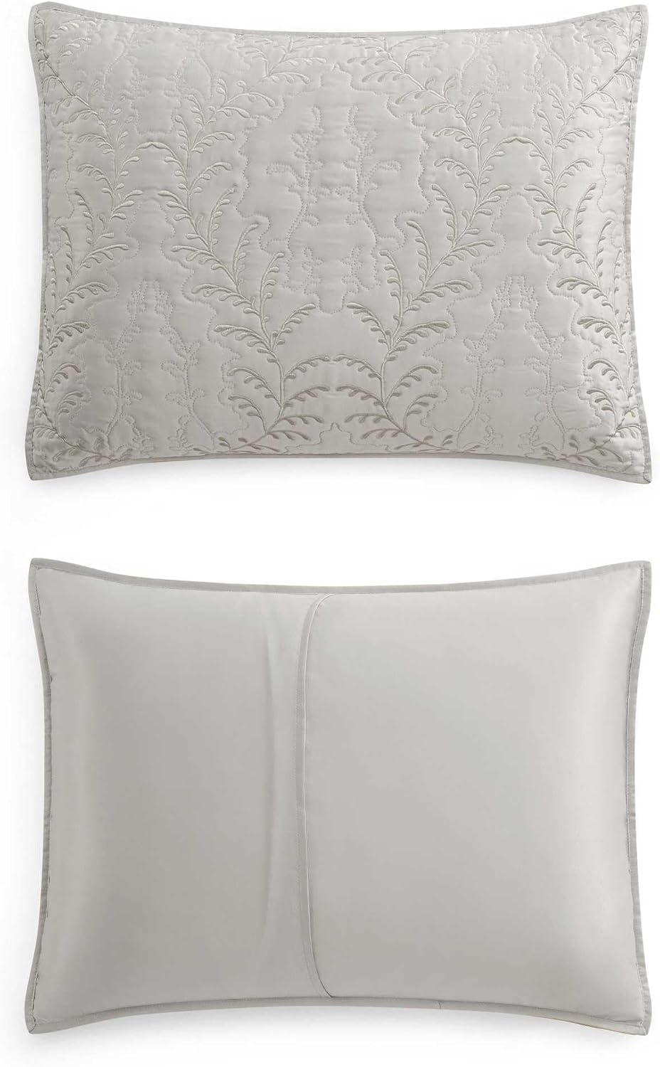 Martha Stewart - King Size Quilt Set, Soft & Smooth Sateen Bedding with a Light and Breathable Feel, 3 Piece Bed Set with Matching Pillowcases (Fern Embroidery Grey)