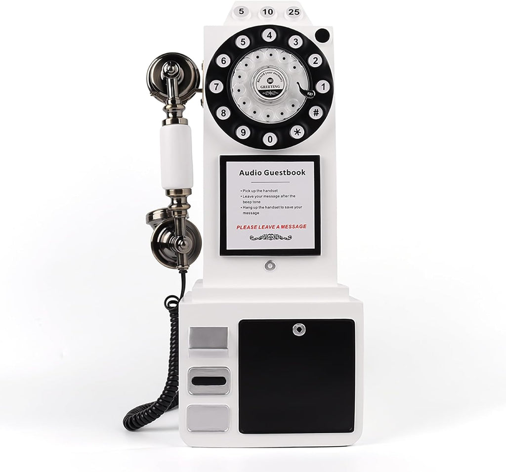 Audio Guest Book Phone, Retro Classic Audio Guestbook Record Customized Audio Messages with Guest Book Telephone for Parties Weddings Birthdays Rentals Confessions (White)