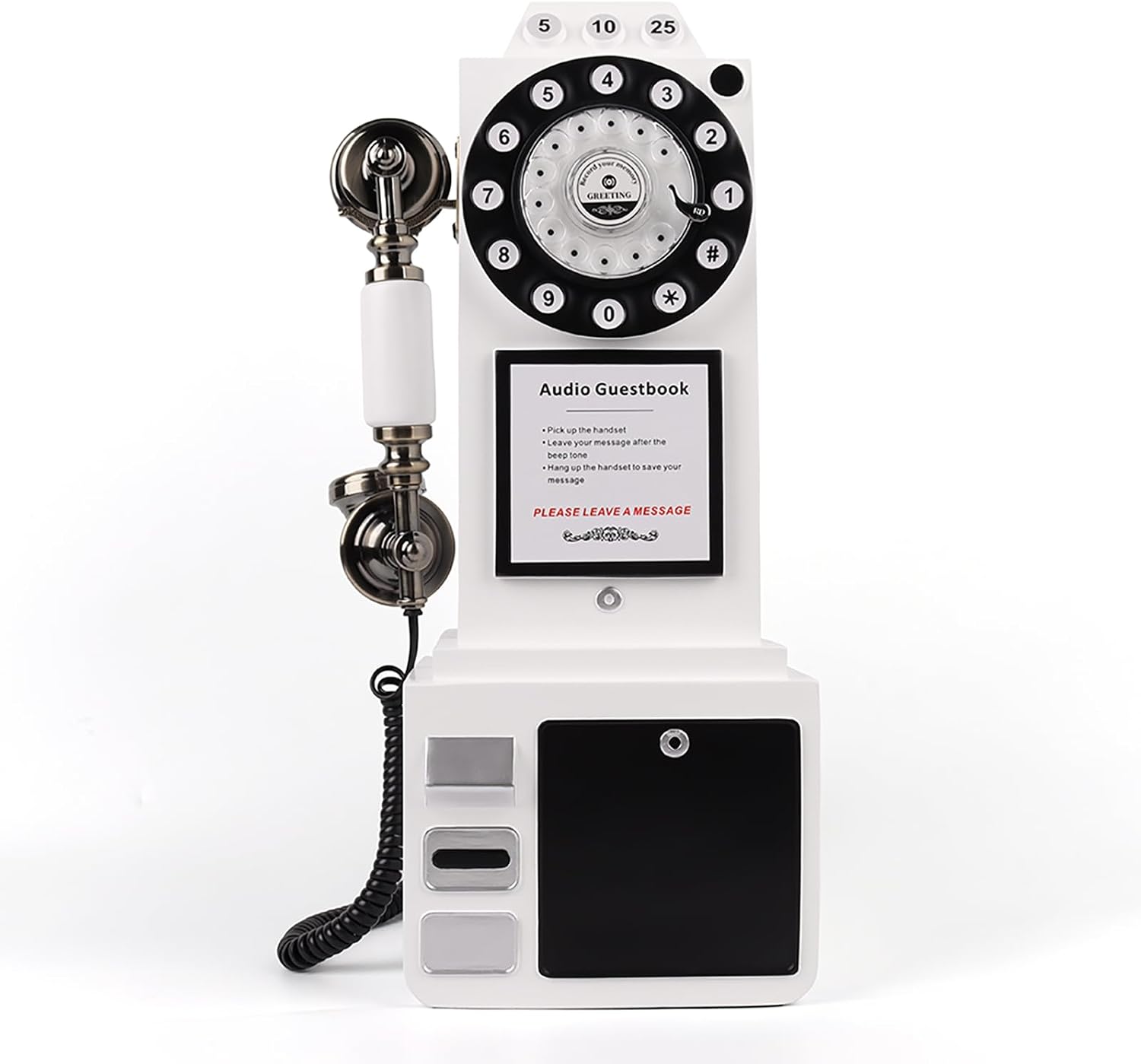 Audio Guest Book Phone, Retro Classic Audio Guestbook Record Customized Audio Messages with Guest Book Telephone for Parties Weddings Birthdays Rentals Confessions (White)