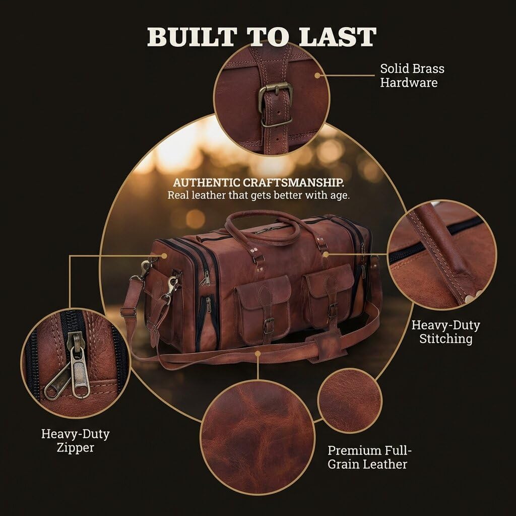 Leather Handmade Vintage Travel Luggage 32 Inch Leather Duffle Bag for Men and Women Gym Sports Bags Weekender Travel Overnight Carry On Duffel Bag Gift For Men (34 inch)
