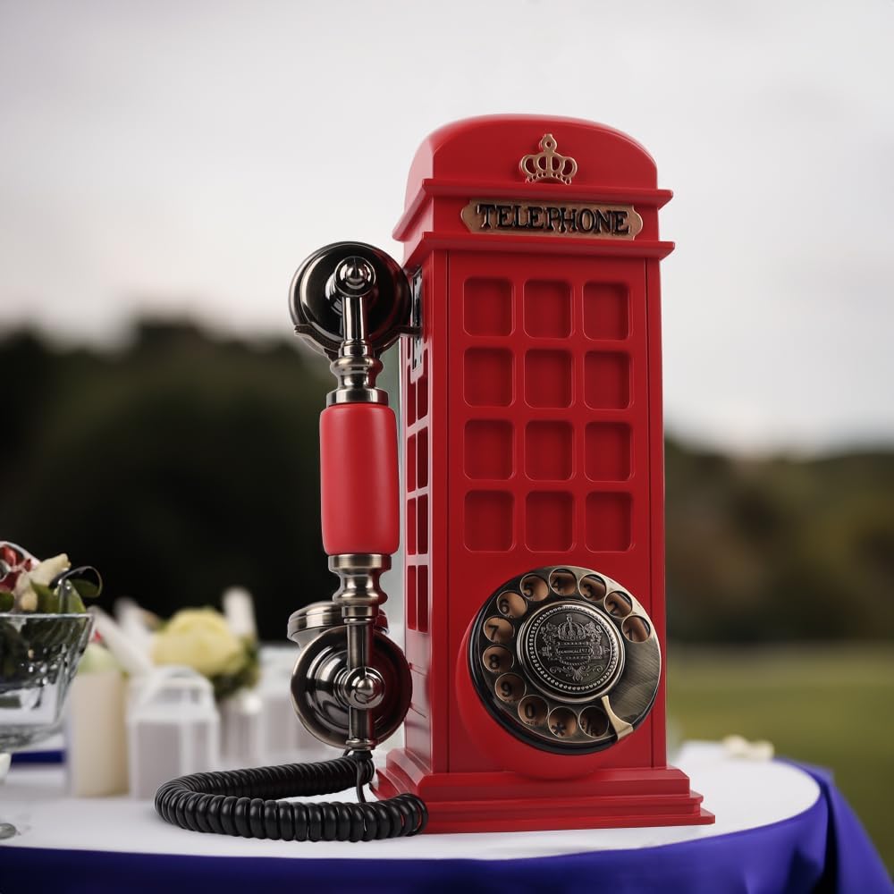 cojodopo Vintage Guestbook Telephone Booth, Retro Phonebooth Recording Audio Guest Book Phone for Wedding (red)