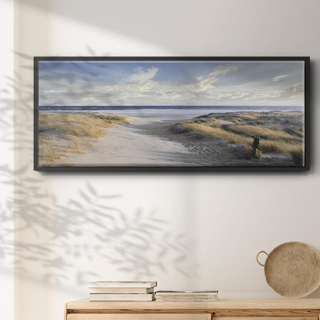 Renditions Gallery Floater Framed Home Decor Coastal Dunes Path Painting Canvas Home Decorations for Lounge Drawing Room Balcony Kitchen - 20'x50' Black Frame LT618