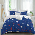 Independence Day Duvet Cover Set Queen Size 4 Pieces Blue White Pentagram America Blue Background Bedding Set with Zipper Closure, 1 Comforter Cover 90x92 Inches 1 Flat Sheet & 2 Pillow Cases
