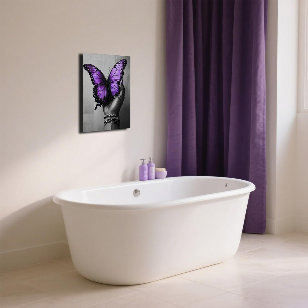 SWQYLB African American Canvas Wall Art Black Woman Hand and Butterfly Picture Black Girl Painting Abstract Women Poster Prints Afro Art Wall Decor for Bedroom (Purple, 42L x 28W)