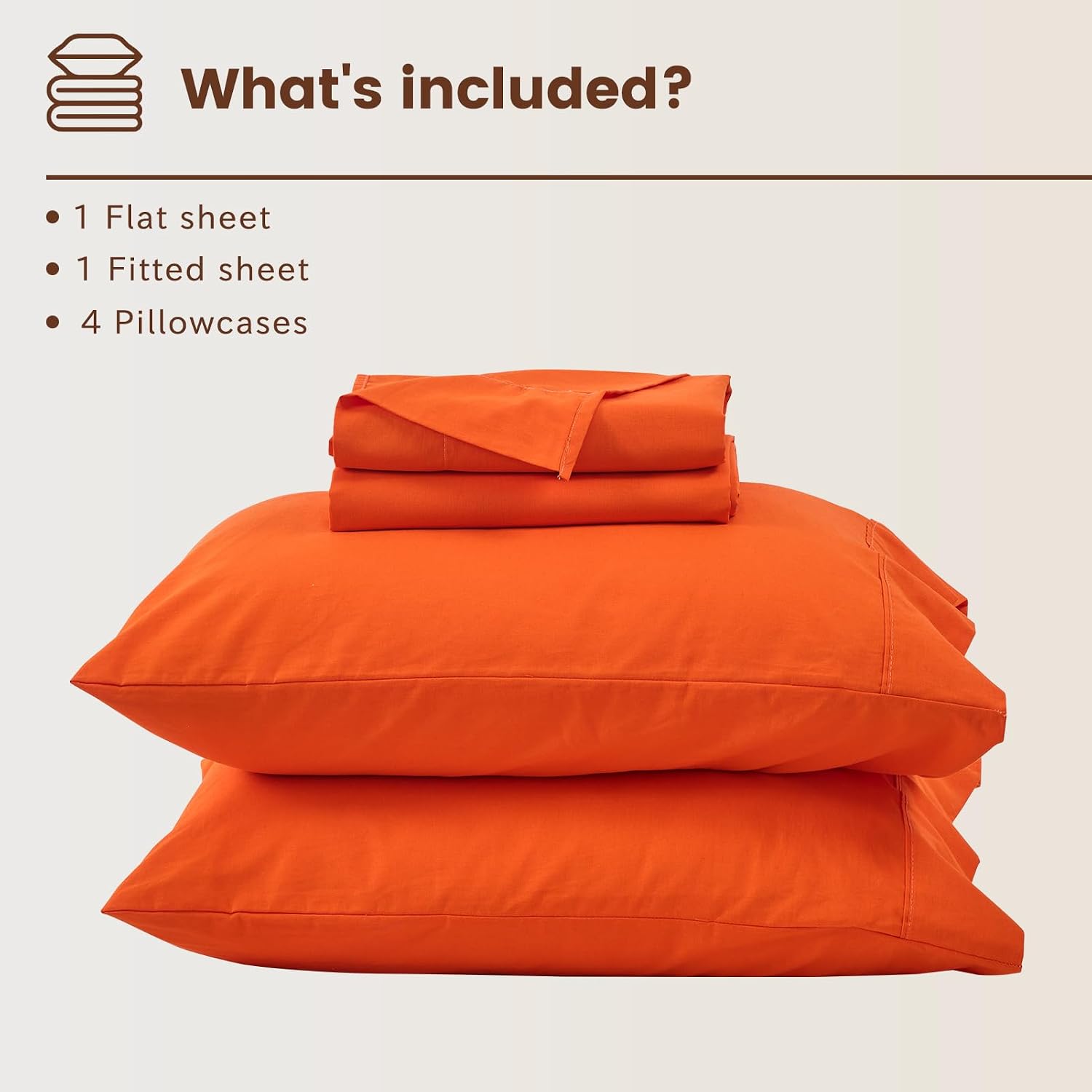 Bedlifes 100% French Flax Linen Sheets Set Queen Size - 6 Piece Extra Deep Pocket 18-24',Soft Breathable Queen Bed Sheets with Temperature Regulating & Moisture-Wicking(Orange