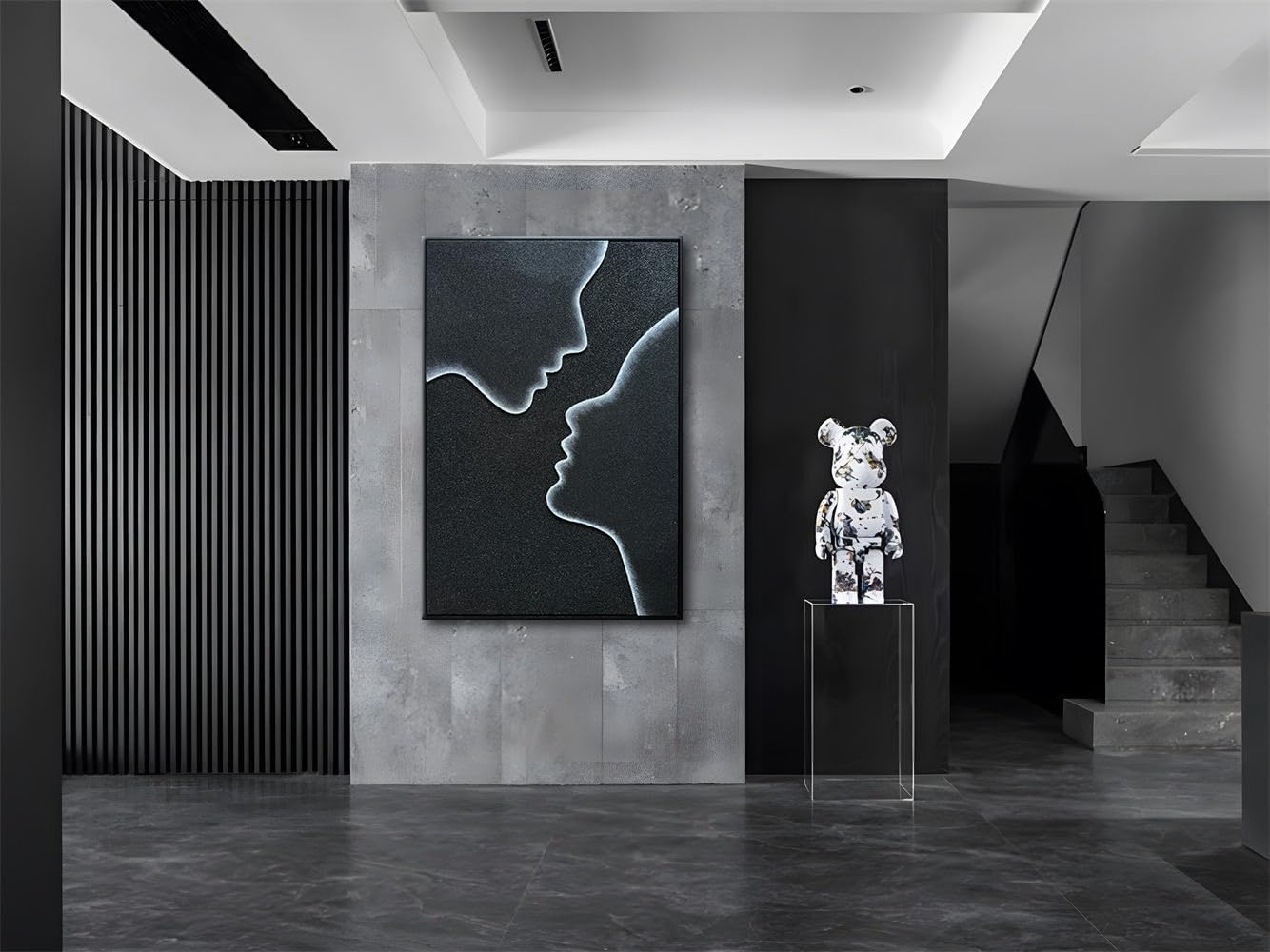zoinart Creative Black and White Textured Wall Art, Handmade Abstract Romantic Plaster Paintings, Relief Art 24x36 inch