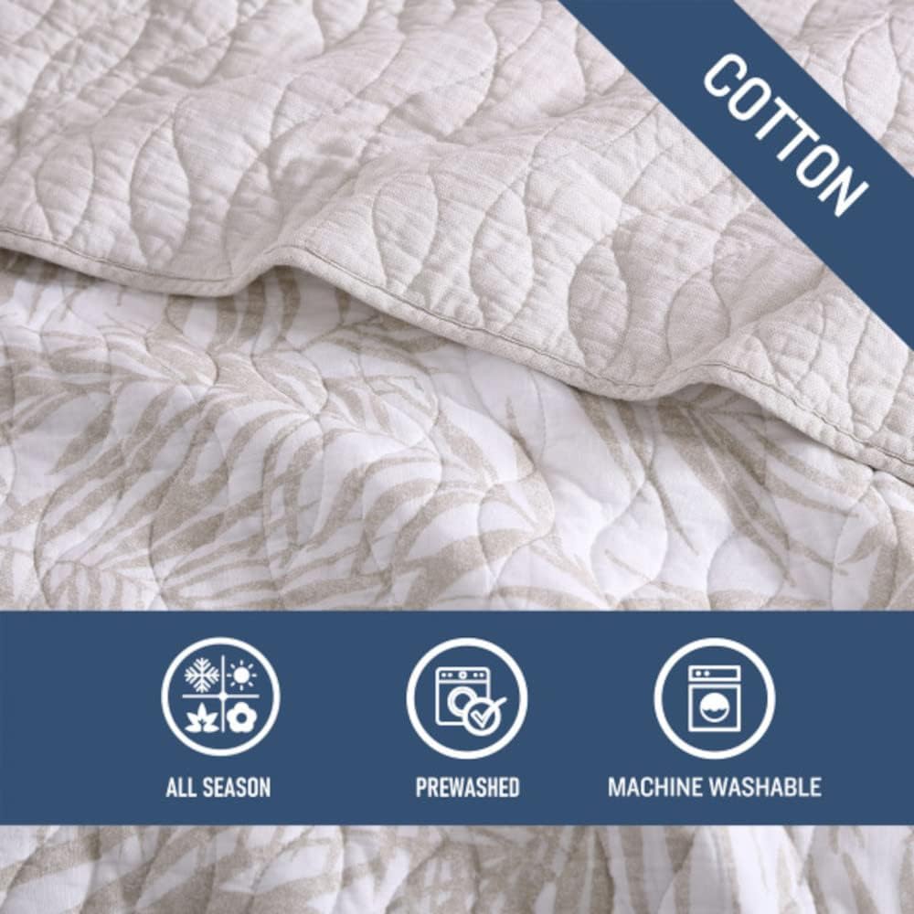 Tommy Bahama - Twin Quilt Set, Reversible Cotton Bedding with Matching Sham, Pre-Washed for Added Softness, Dorm Essentials (Palmday Beige)