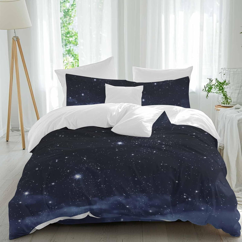 Prime Leader Starry Sky Duvet Cover Set Queen Size 4 Pieces Dreamlike Night Universe Gradient Bedding Set with Zipper Closure, 1 Comforter Cover 86x86 Inches 1 Flat Sheet & 2 Pillow Cases