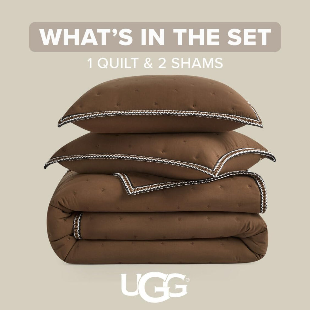 UGG Braid Full/Queen Quilt Set – 3 Piece Queen Quilt Bedding Set with 2 Shams, Soft Lightweight Bedspread Coverlet for Home & Bedroom, Chestnut Brown (Devon)