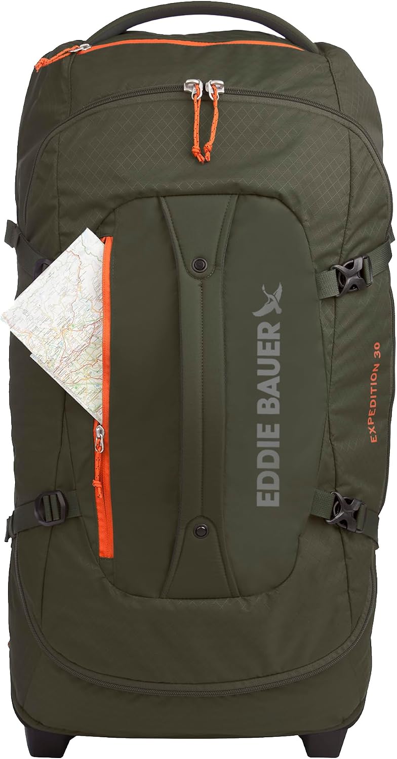 Eddie Bauer Expedition Rolling Duffel Bag with Wheels | Travel | Check-In | Luggage | Rugged | Durable - Dark Thyme, 30'