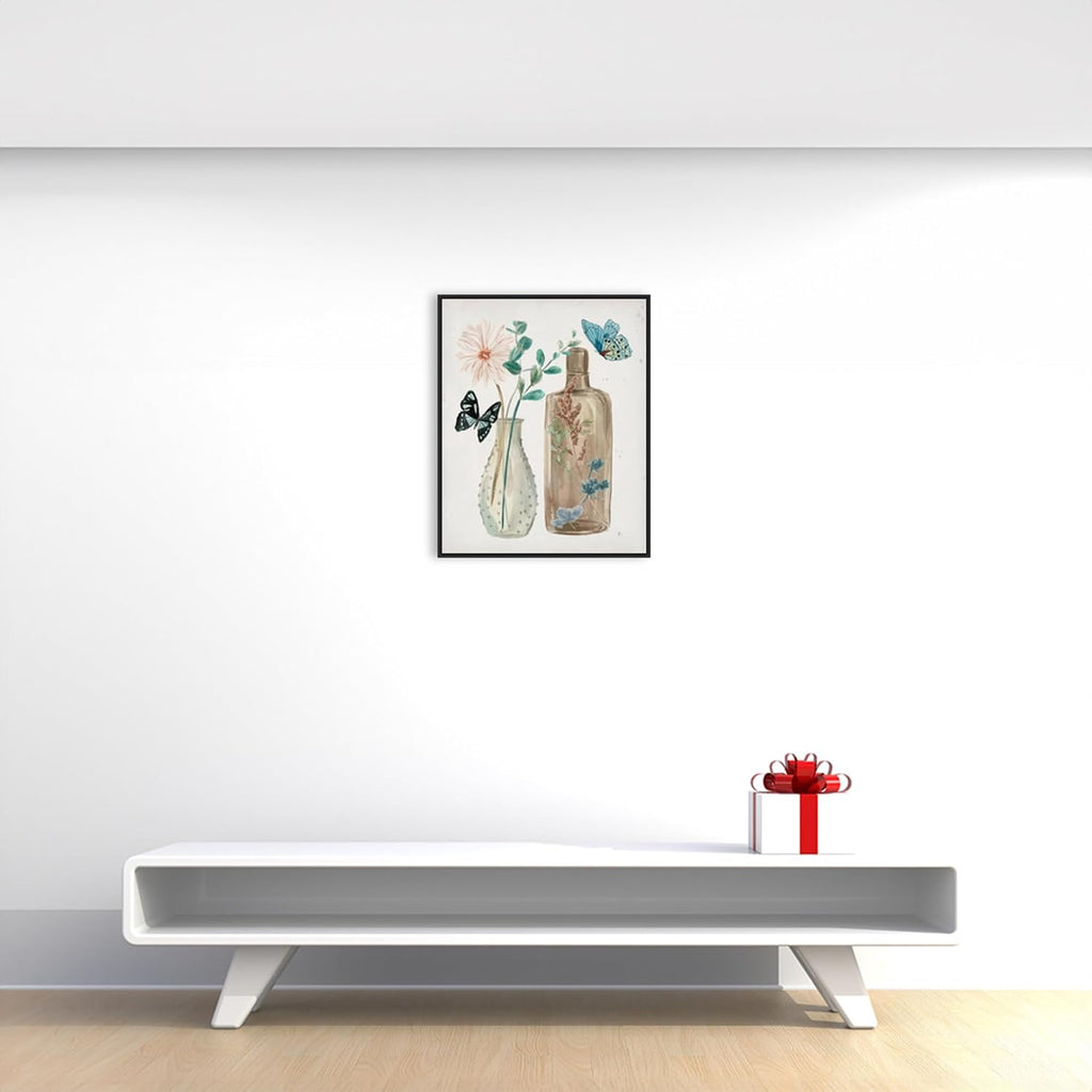 Amanti Art Framed Canvas Wall Art 28x23 Butterflies and Flowers IV by Melissa Wang, Framed Wall Art Canvas, Still Life Artwork, Modern Decor, Medium Poster Painting for Living Room, Bedroom, Bathroom