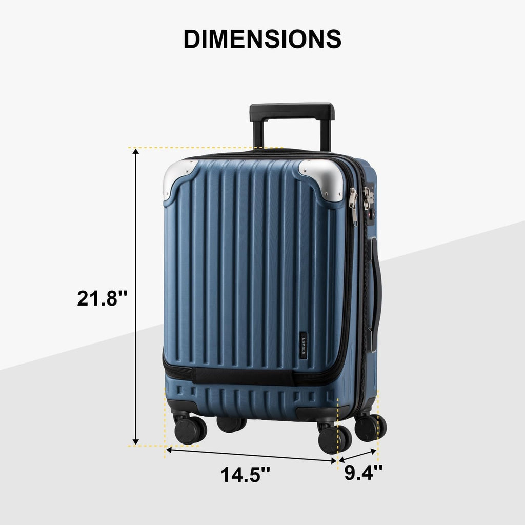 LEVEL8 Grace Carry on Luggage 22x14x9 Airline Approved, 20 Inch Hard Shell Suitcases with Spinner Wheels, Abs+Pc Hard Case Luggages with Tsa Lock for Airplane, Blue