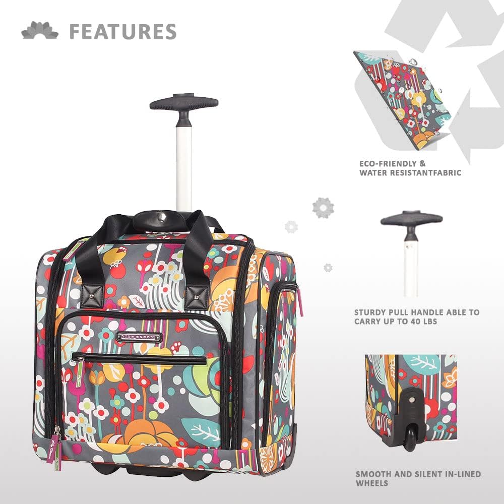 Lily Bloom Designer 15 Inch Carry On - Weekender Overnight Business Travel Luggage - Lightweight 2- Rolling Wheels Suitcase - Under Seat Rolling Bag for Women (Bliss)