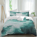 Prime Leader Clouds Duvet Cover Set Queen Size 4 Pieces Abstract Gradient Green Clouds Sky Bedding Set with Zipper Closure, 1 Comforter Cover 86x86 Inches 1 Flat Sheet & 2 Pillow Cases