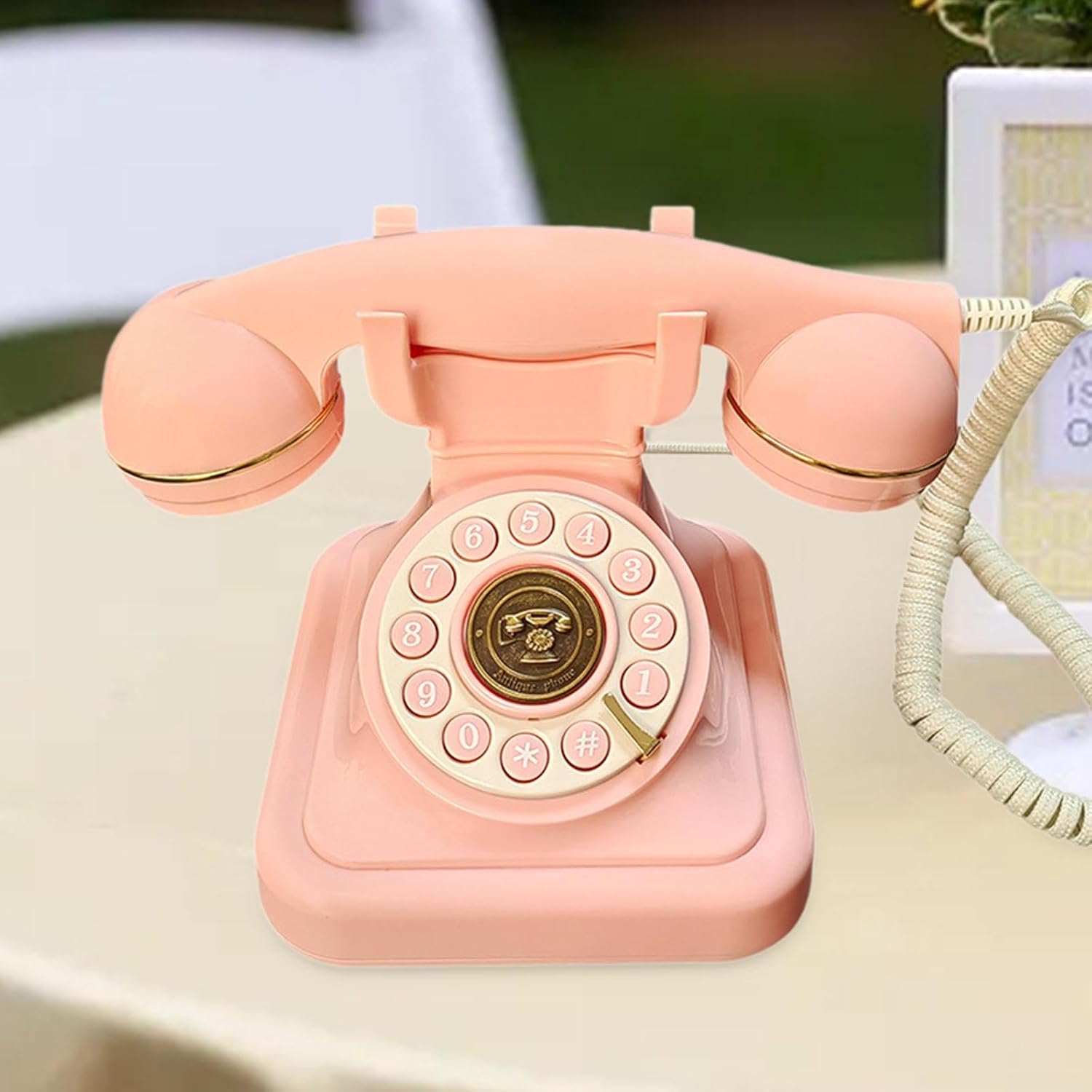 Audio Guest Book Wedding Phone, Vintage Design Telephone Recorder Record Messages Decorative Desk Phone for Party, Birthdays(Pink)