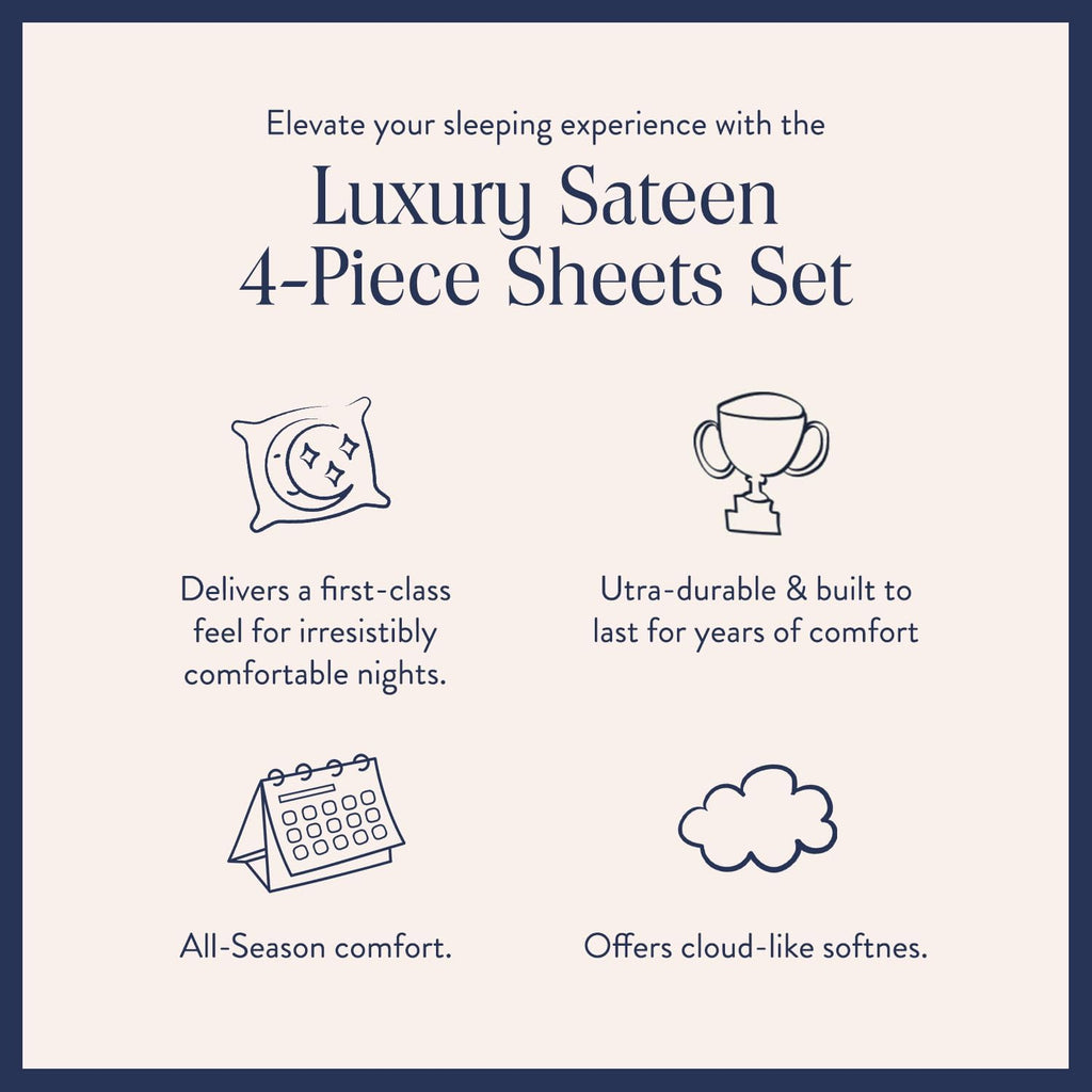 Brooklinen Luxury Sateen 4 Piece Sheet Set - 100% Cotton Sateen Sheets, Soft & Durable King Size Sheets Set in Abyss Blue, Oeko-TEX Certified Bedding Set, 1 Fitted Sheet, 1 Flat Sheet, 2 Pillowcases