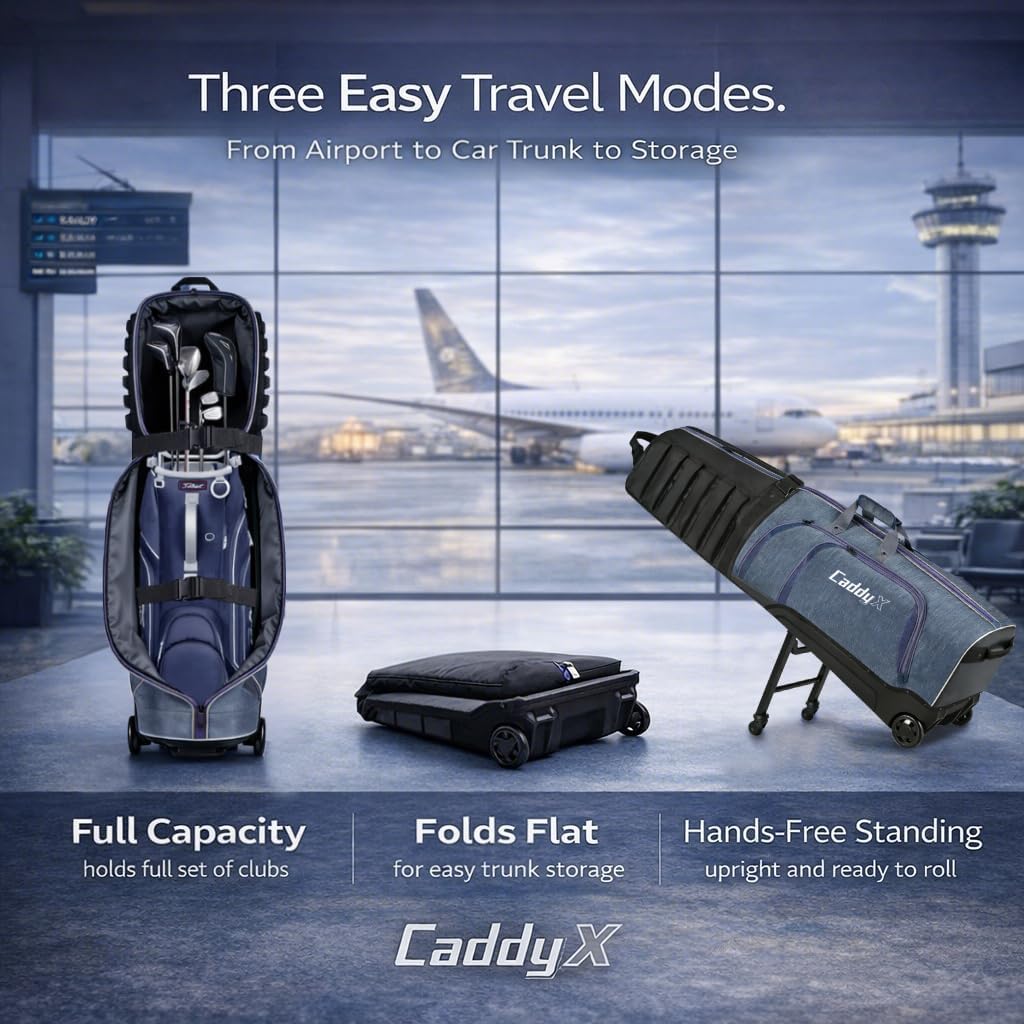 Premium Golf Travel Bag for Airlines with 4-Wheel Hands-Free Rolling & 2-Wheel Pull Mode, Enhanced Head Protection, Reinforced Hard Base