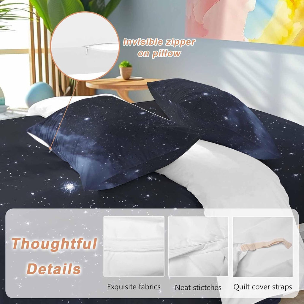 Prime Leader Starry Sky Duvet Cover Set Queen Size 4 Pieces Dreamlike Night Universe Gradient Bedding Set with Zipper Closure, 1 Comforter Cover 86x86 Inches 1 Flat Sheet & 2 Pillow Cases