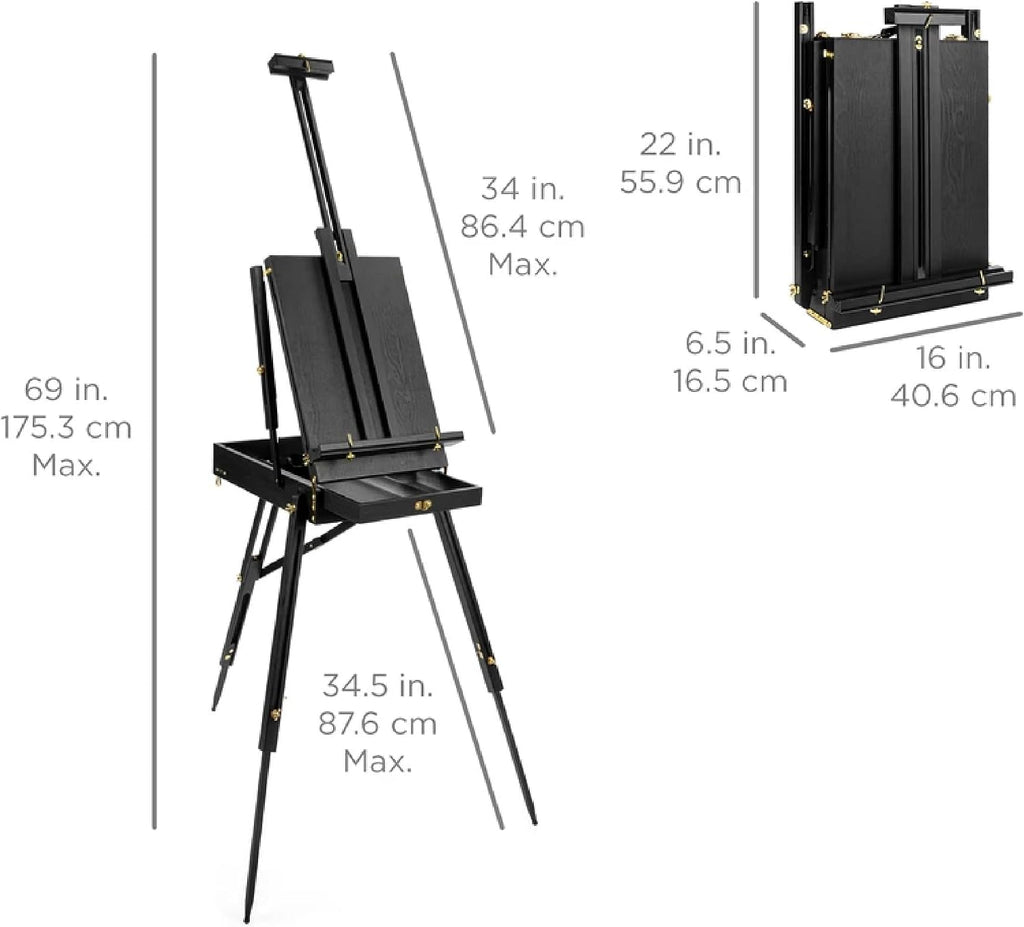 Best Choice Products Art Easel for Painting, Portable Wooden Adjustable Artist Tripod with Sketch Box, 32-Piece Art Set with Acrylic Paints, Brushes, Canvases & Palette - Black