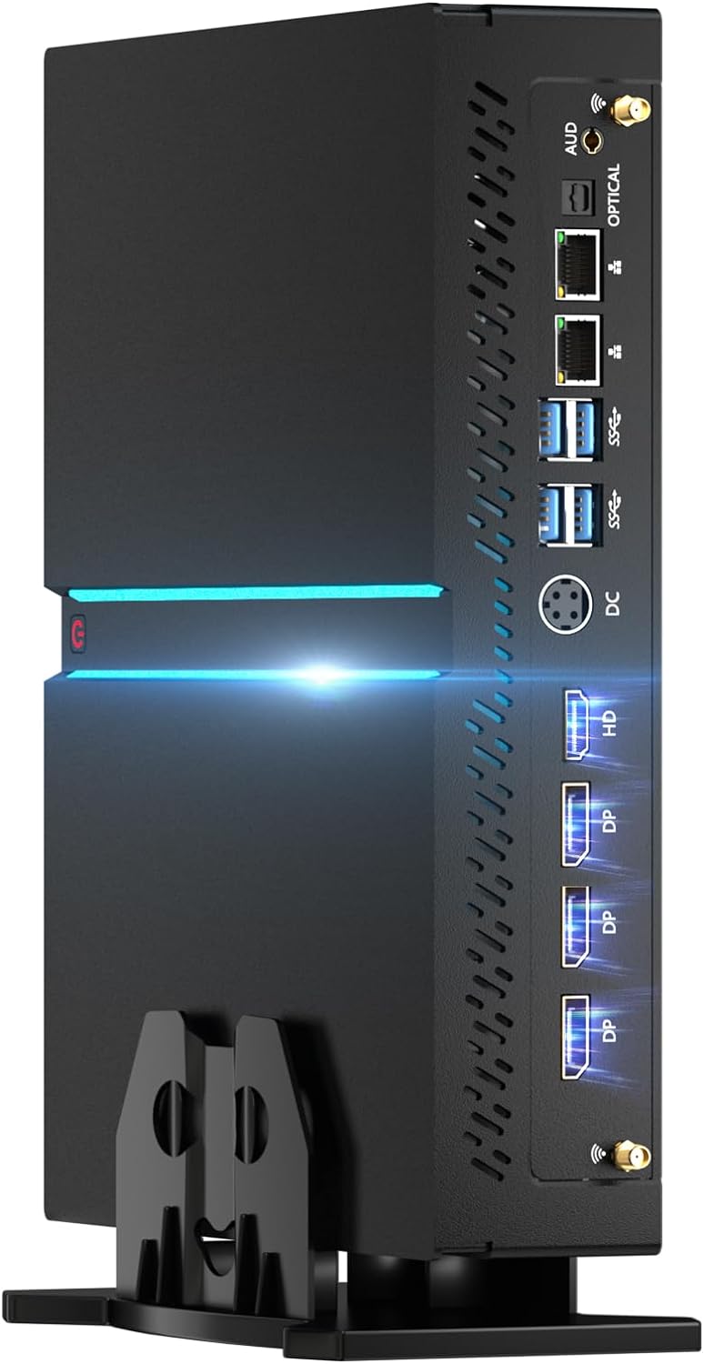 Mini PC Gaming, Desktop Computer i7-14700F 20 Cores Upto 5.4GHz, 64G DDR5, 1T M.2 PCIE4.0 SSD, Windows 11 Pro, GeForce RTX4070 12G, Four Display, 8K@60Hz Outputs, Dual LAN, WiFi6E/BT5.3