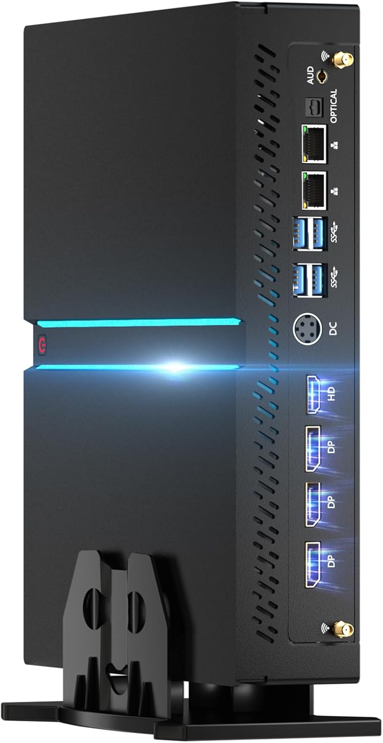 Mini Gaming PC, Desktop Computer i9-13900F 24 Cores Upto 5.6GHz, 64G DDR5, 1T M.2 PCIE4.0 SSD, Windows 11 Pro, GeForce RTX4070 12G, Dual LAN, WiFi6E/BT5.3, Four Display, 8K Outputs