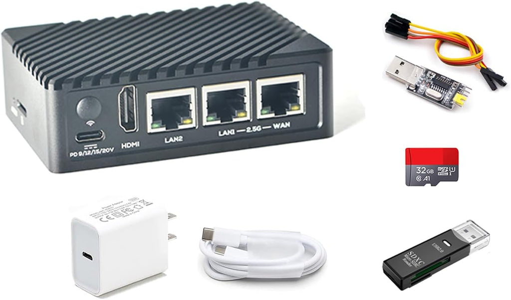 Nanopi R6S Mini WiFi Router Linux OpenWRT - 8GB LPDDR4X RAM 64GB eMMC, 8K Video Decoder Encoder, RK3588S SoC with 6TOPs NPU, 2X 2.5G &1G Gbps Ethernet for IoT NAS Smart Home Gateway (TF Card Kit)