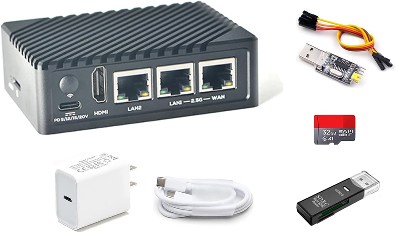 Nanopi R6S Mini WiFi Router Linux OpenWRT - 8GB LPDDR4X RAM 64GB eMMC, 8K Video Decoder Encoder, RK3588S SoC with 6TOPs NPU, 2X 2.5G &1G Gbps Ethernet for IoT NAS Smart Home Gateway (TF Card Kit)