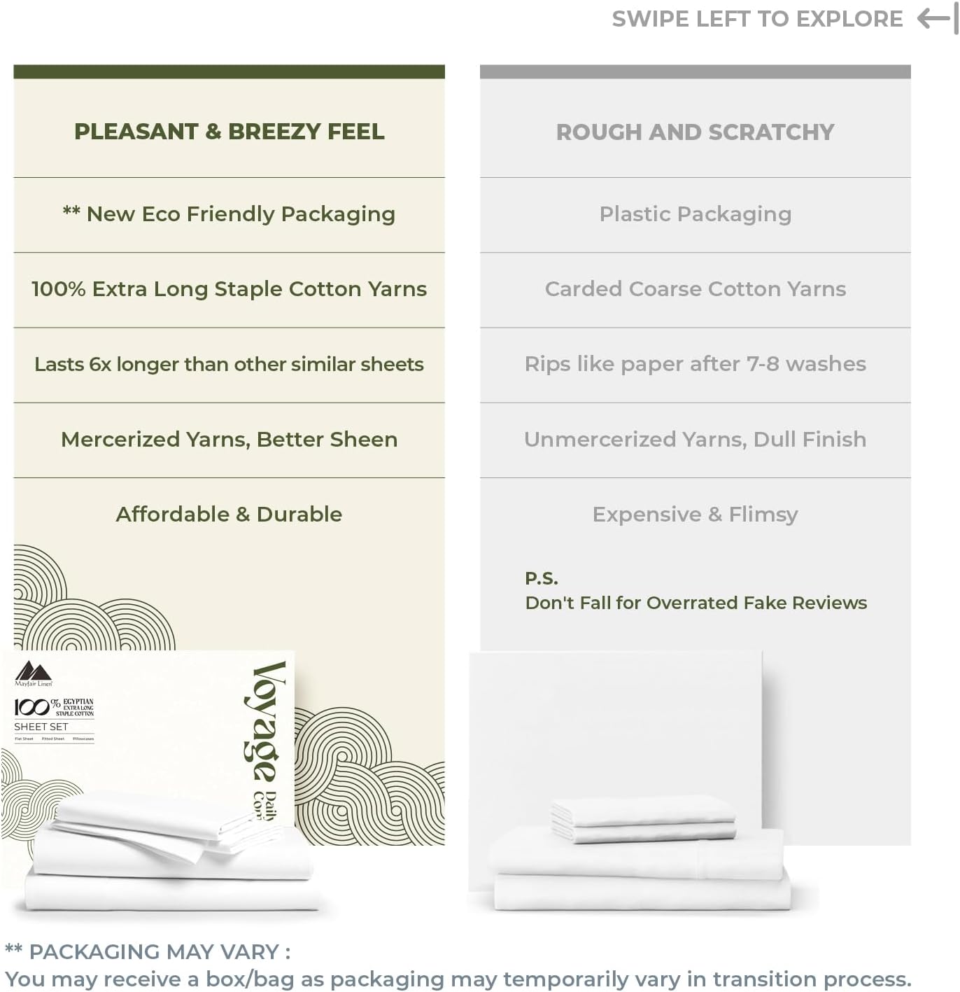 Mayfair Linen 100% Egyptian Cotton Queen Sheet Set Pack of 2 - Luxury 600 Series Voyage Collection Egyptian Cotton Sheets Queen Size (8 PC, White), Soft, Cooling, 16' Deep Pocket Hotel Bed Sheet Set