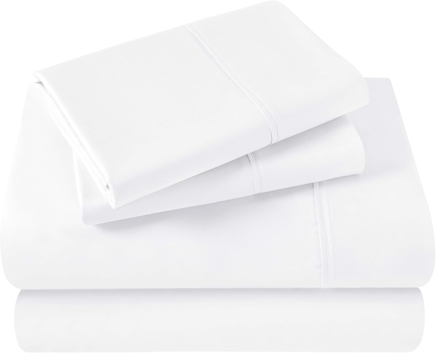 Superior Egyptian Cotton 400 Thread Count Bed Sheet Set, 1 Elastic Deep Pocket Fitted Sheet, 1 Flat Sheet, 2 Pillowcases, Soft Bedding, Luxury Sheets, Sateen Weave, Queen Size, White