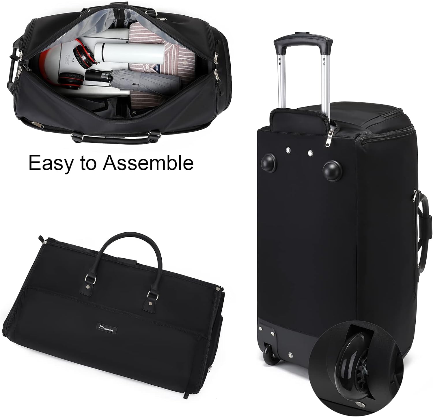 Modoker Rolling Garment Bags, Large Garment Duffle Bag with Wheels, 3 in 1 Garment Suit Luggage Bag for Women Men Business Travel Weekender