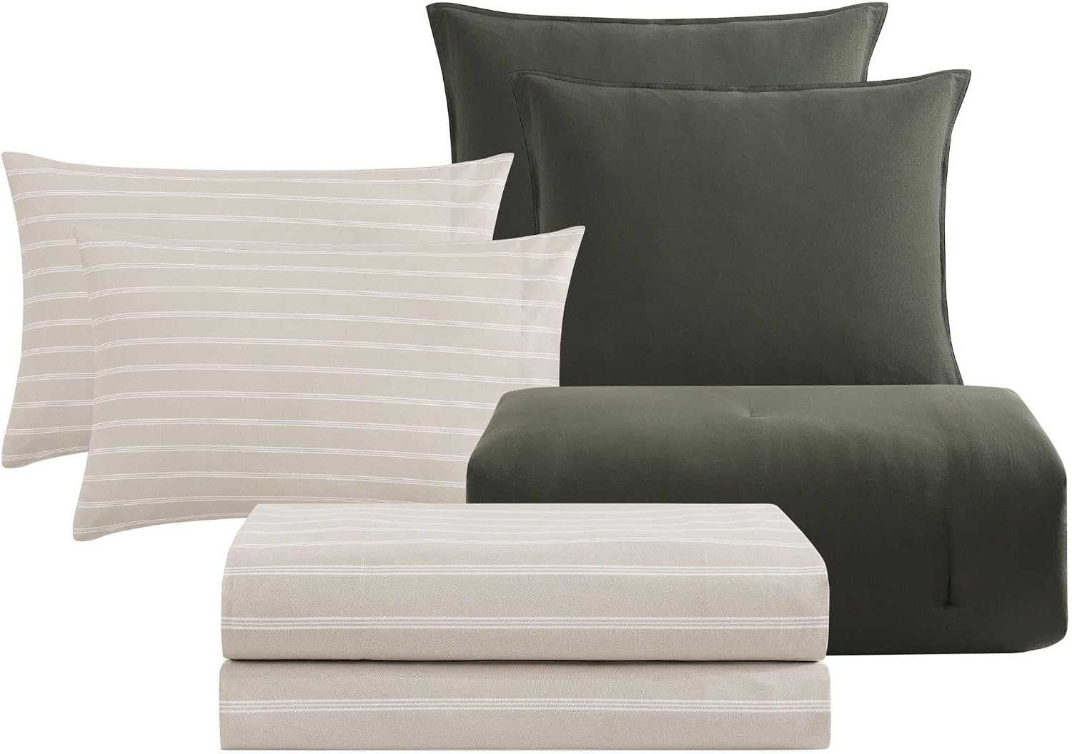 Tommy Hilfiger - Queen Bedding Set, Soft 7 Piece Comforter Set w/Matching Bed Sheets & Pillowcases, Medium Weight for Year Round Comfort (Solid Microfiber Green)