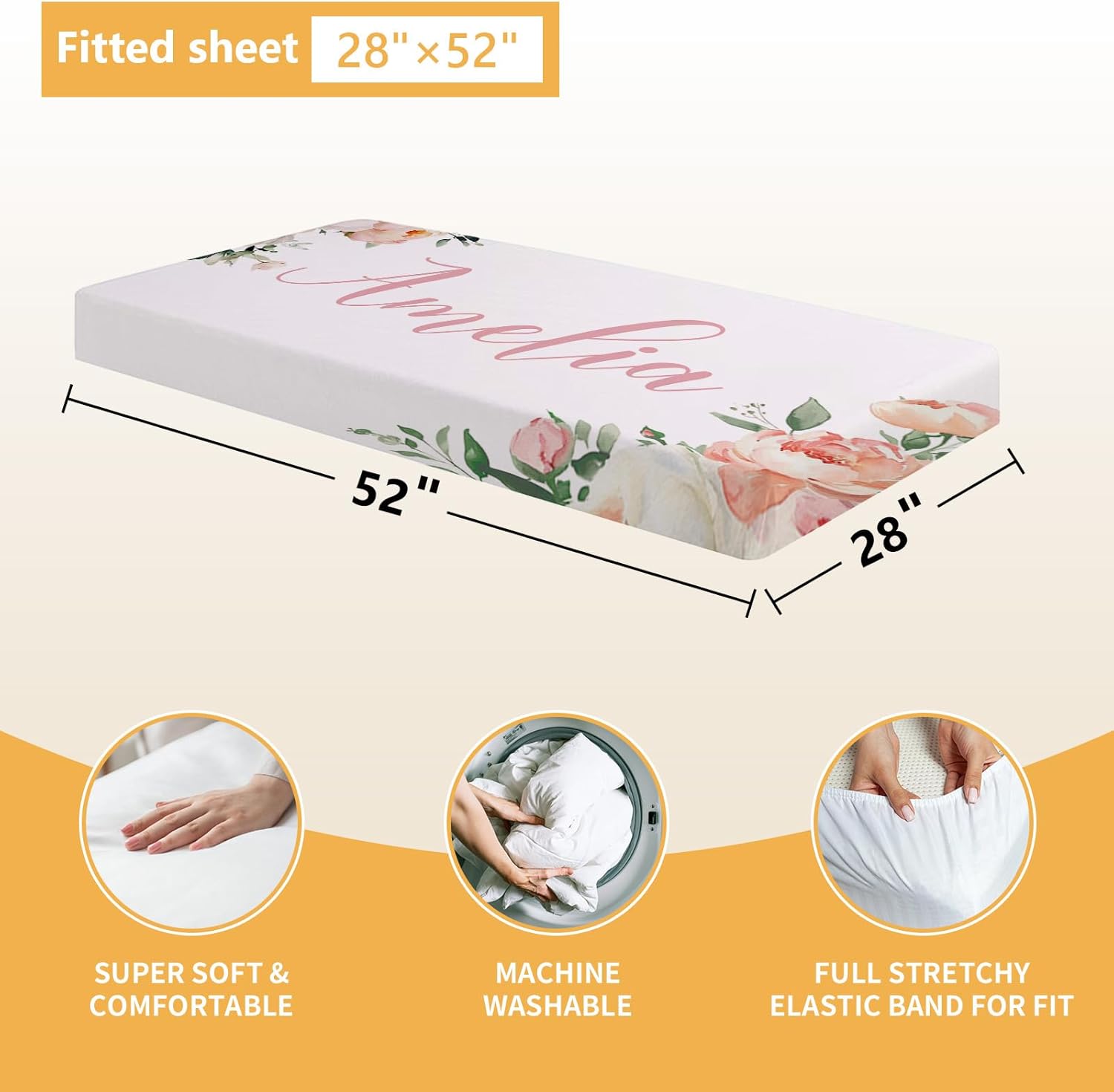 Terwex Personalized Baby Crib Bedding Set, 5 Pcs Custom Name Nursery Bedding Set, Pink Woodland Deer Baby Bedding Set for Girl, Double Layer Baby Crib Sets, Customized Gifts for Toddlers Kids Infants